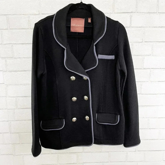 525 America Black 100% Merino Wool Button Front Jacket Women's Size Large - Picture 1 of 7